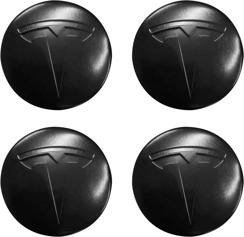 Knomix 4 Pack Aluminum Waterproof Wheel Cover Center Emblem Sticker for Tesla Model 3 Model Y 56mm Hubcaps Wheel Rim Cover (Matte Black) - Image 1